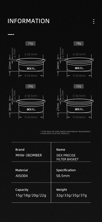 MHW-3BOMBER Deep Extraction Espresso Sepeti 58.5 mm - 15 gr